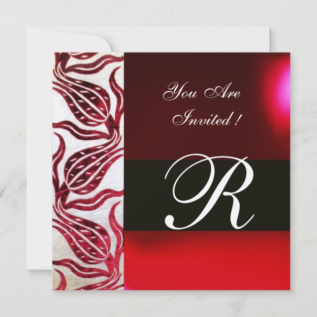 Invitation TULIPE EN VELOURS ROUGE MONOGRAMME Bourgogne Champ (Devant)