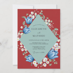Invitation Tulipe Eucalyptus Mariage Bleu Barbeau Bourgogne