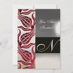 Invitation TULIPE MONOGRAMME VELVET ROUGE Bourgogne Blanc Cha