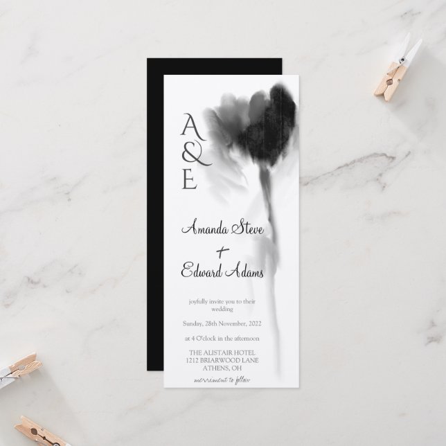 Invitation Tulipe noire verticale Floral Rustique Mariage Kra (Devant/Arrière en situation)