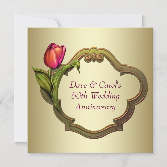 Invitation Tulipe Or Rouge 50e Anniversaire de Mariage (Devant)