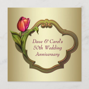 Invitation Tulipe Or Rouge 50e Anniversaire de Mariage