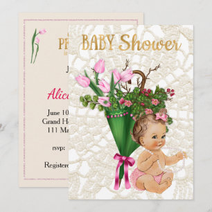 Invitation Tulipe rose avec la princesse vintage bébé