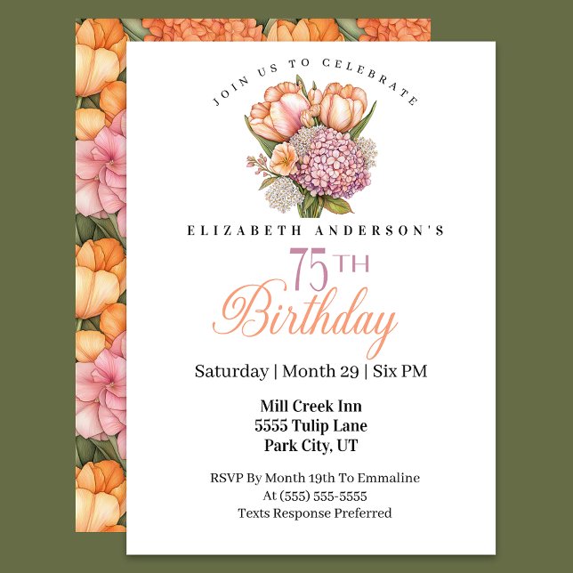 Invitation Tulipe rose et orange clair 75e anniversaire (Créateur téléchargé)