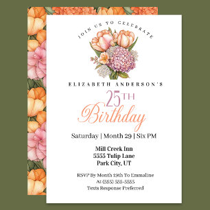 Invitation Tulipe rose et orange pour un 25ème anniversaire