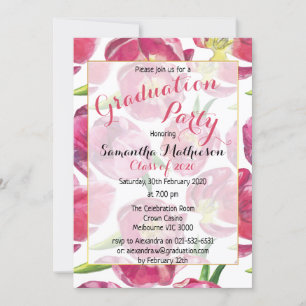 Invitation Tulipe rose Motif Floral Graduation