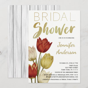 Invitation Tulipe Rouge Blanc Or Mariage Bapteme