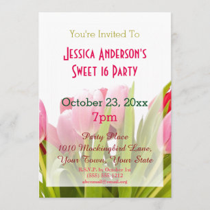 Invitation Tulipe rouge rose printemps sucré 16 Anniversaire