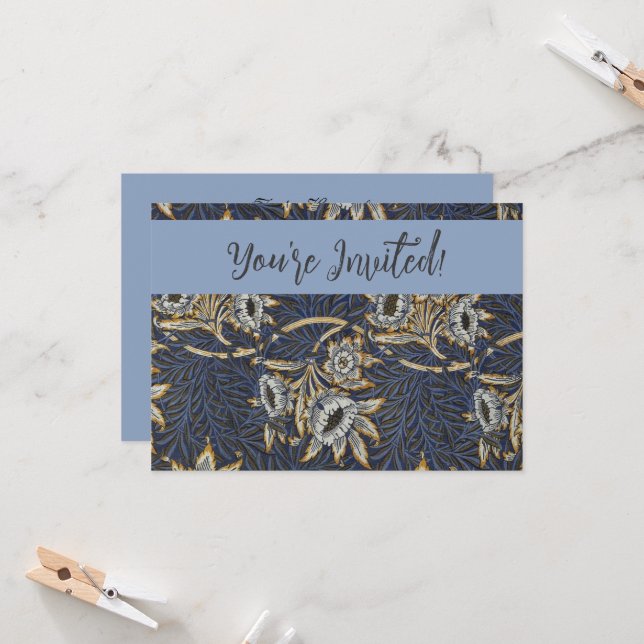 Invitation Tulipe Saules Motif Bleu Floral de William Morris (Devant/Arrière en situation)