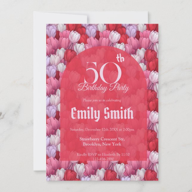 Invitation Tulipe Unique Luxe 80e Anniversaire (Devant)