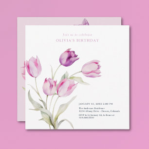 Invitation Tulipes à l'aquarelle élégantes lilas pourpre flor