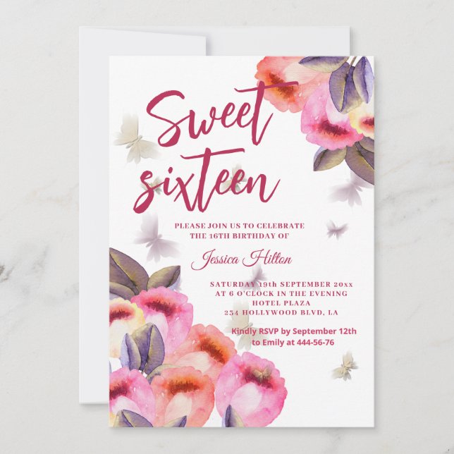 Invitation Tulipes à papillon de printemps tendance sweet six (Devant)
