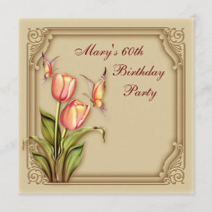 Invitation Tulipes à papillon d'or Soixante-e anniversaire él