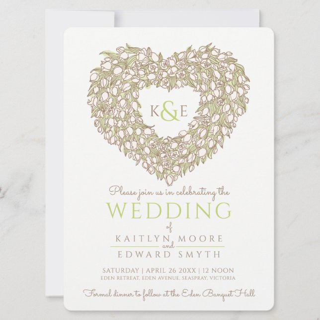 Invitation Tulipes à ressort crème tirant mariage coeur (Devant)