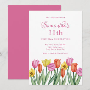 Invitation Tulipes Aquarelle 11e Anniversaire 