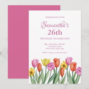 Invitation Tulipes Aquarelle 26e Anniversaire 
