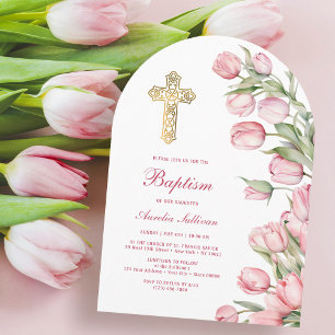 Invitation Tulipes Aquarelle Arche Baptême