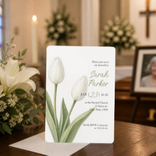 Invitation Tulipes Aquarelle Blanche Enterrement