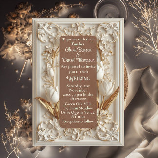 Invitation Tulipes baroques dorées et ivoire doux vintage 