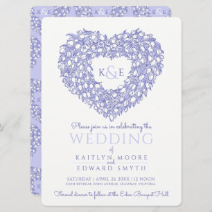 Invitation tulipes blanches bleues tirant le coeur mariage