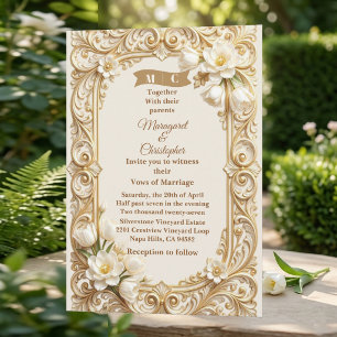 Invitation Tulipes blanches de luxe Baroque Florales Or Maria