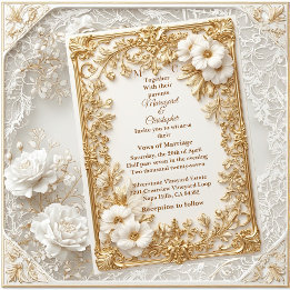 Invitation Tulipes blanches ornement doré baroque grandeur ma