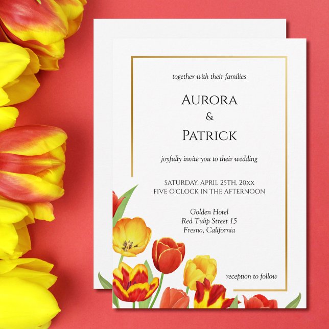 Invitation Tulipes brillantes et audacieuses Mariage floral d (Bright & Bold Tulips White Spring Floral Wedding Invitation)