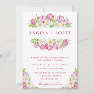 Invitation Tulipes d'aquarelle et Mariage de jonquilles