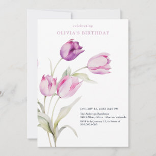 Invitation Tulipes d'aquarelle florale violet Lilac