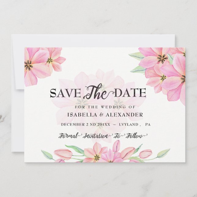 Invitation Tulipes d'aquarelle rose Enregistrer la date (Devant)