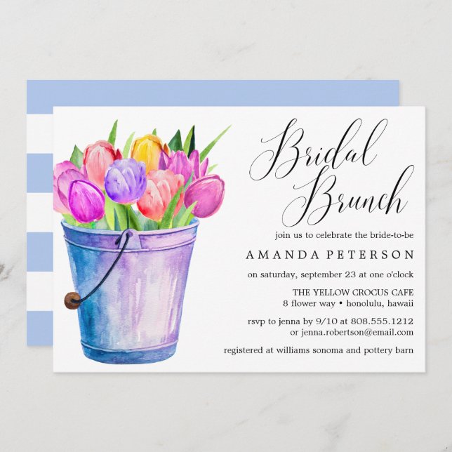 Invitation Tulipes d'aquarelle tendance mariage Brunch nuptia (Devant / Derrière)