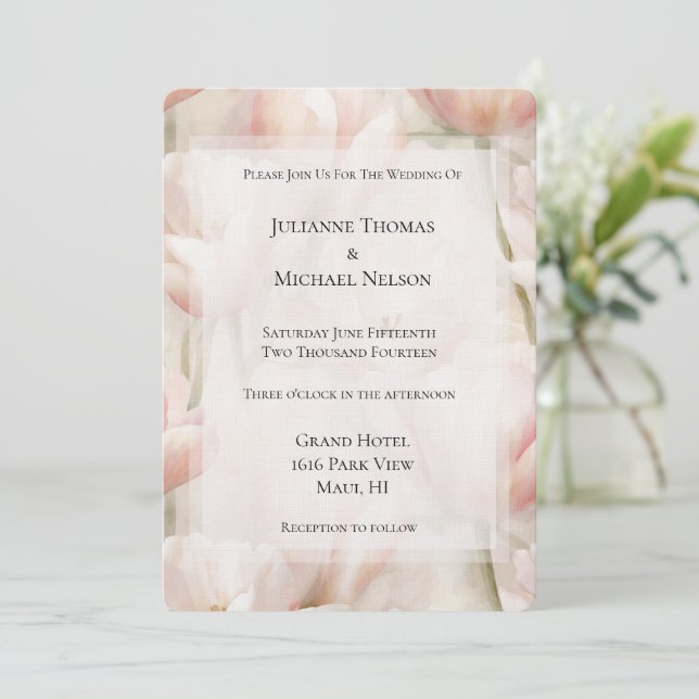 Invitation Tulipes de Crème Rose Vive Fleurs Mariage romantiq (Debout devant)