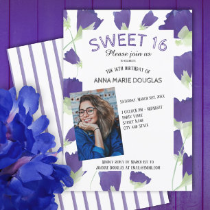 Invitation Tulipes de printemps pourpre Floral Sweet 16 Invit