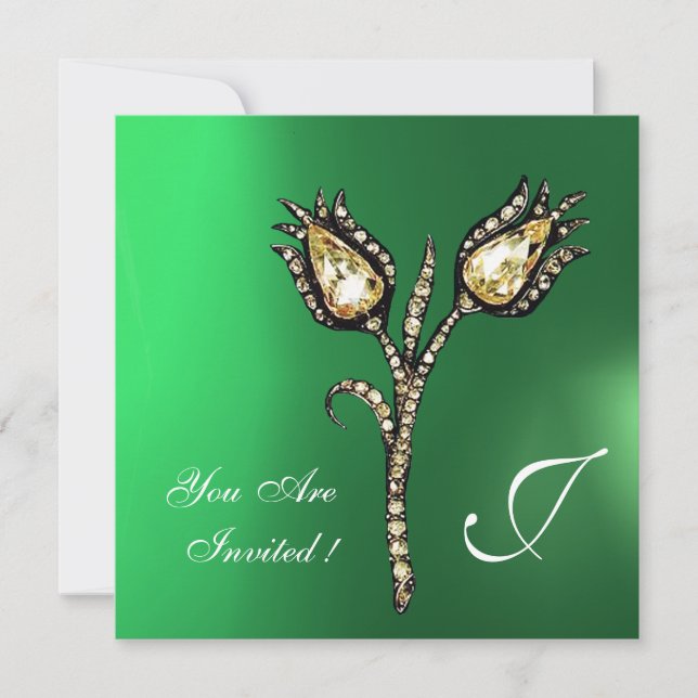 Invitation TULIPES DIAMANT MONOGRAM, Jade Vert (Devant)