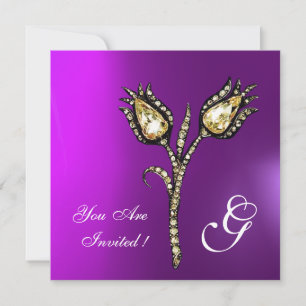 Invitation TULIPES DIAMANT MONOGRAM , Violet Pourpre