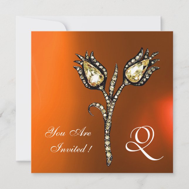 Invitation TULIPES DIAMANT MONOGRAMME ,Agate grise orange (Devant)