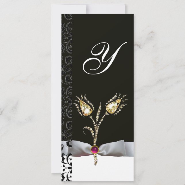 Invitation TULIPES DIAMANT , Monogramme Damassé Rose Noir Bla (Devant)