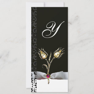 Invitation TULIPES DIAMANT , Monogramme Damassé Rose Noir Bla