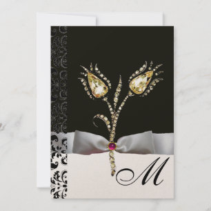 Invitation TULIPES DIAMANT , Monogramme Damassé Rose Noir Bla