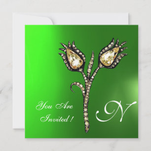 Invitation TULIPES DIAMANT MONOGRAMME ,Emeraude Verte
