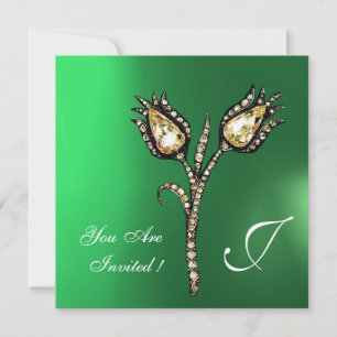 Invitation TULIPES DIAMANT MONOGRAMME ,Jade Vert