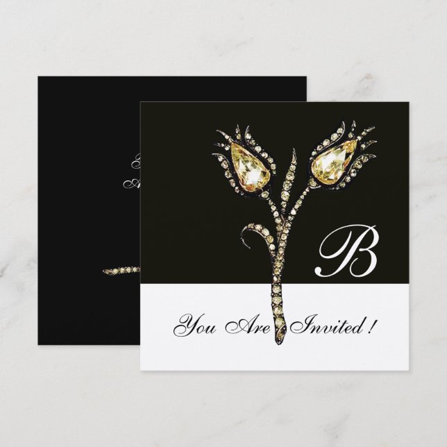 Invitation TULIPES DIAMANT MONOGRAMME , Métallic argenté (Devant / Derrière)