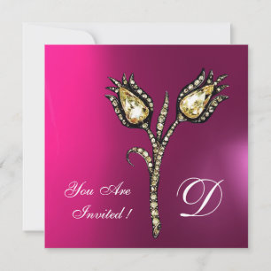 Invitation TULIPES DIAMANT MONOGRAMME ,Rose Fuchsia Violet
