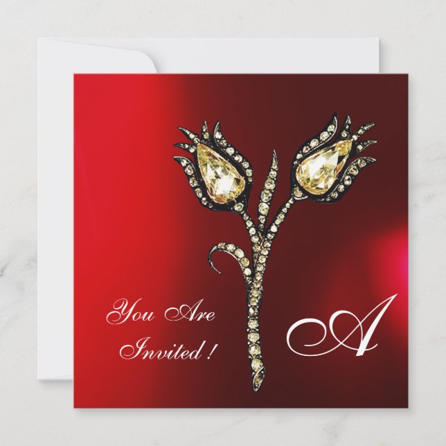 Invitation TULIPES DIAMANT MONOGRAMME, Rouge Bourgogne Blanc (Devant)
