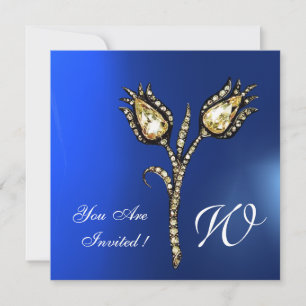 Invitation TULIPES DIAMANT MONOGRAMME , Saphir Bleu
