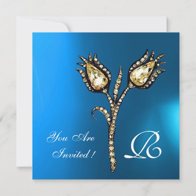 Invitation TULIPES DIAMANT MONOGRAMME , Saphir Bleu (Devant)