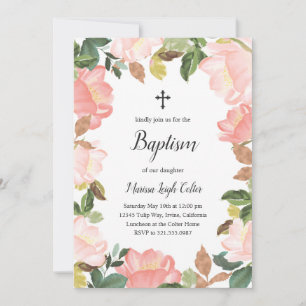 Invitation Tulipes Élégantes Floral Blush Rose Girl Baptême