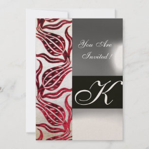 Invitation TULIPES EN DAMAS DE VELOURS ROUGE MONOGRAMME Bourg