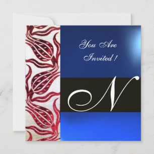 Invitation TULIPES EN DAMASSÉ VELVOUR ROUGE MONOGRAMME Bourgo