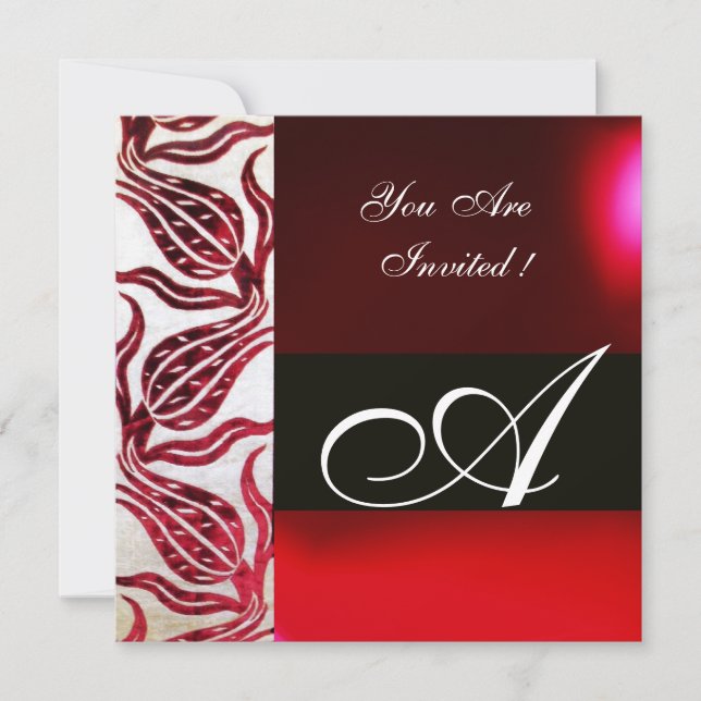 Invitation TULIPES EN DAMASSÉ VELVOUR ROUGE MONOGRAMME Bourgo (Devant)